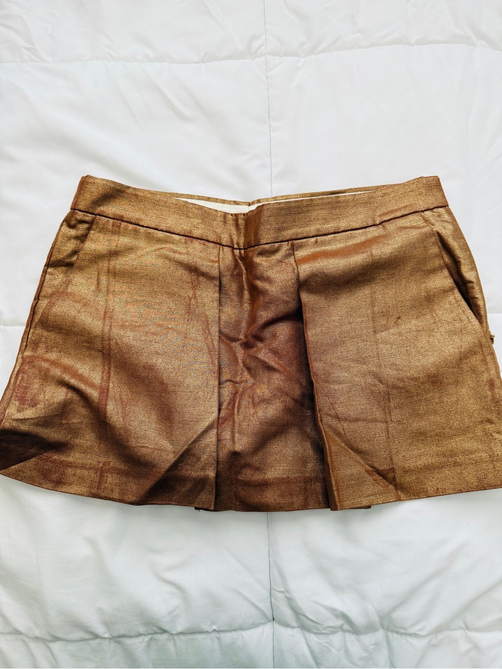 J. Crew Metallic Bronze Pleated Skort